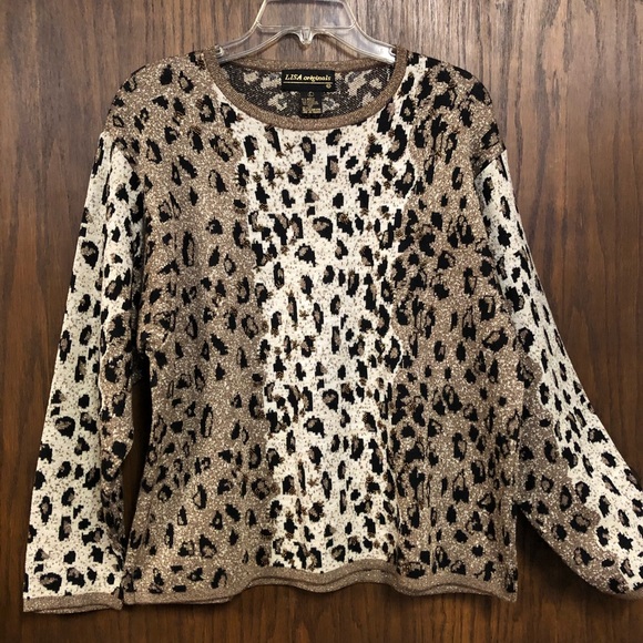Vintage Leopard Print Metallic Beaded Sweater Lisa Originals Large - Picture 9 of 15